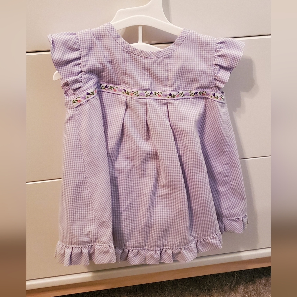 Lavender Gingham Smock Top w/ Bloomers 6m